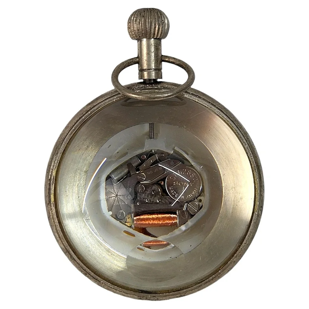 781 Soldiers Watch Silver Floral Pocket Ball Globe Desk Quartz Timepiece Swiss